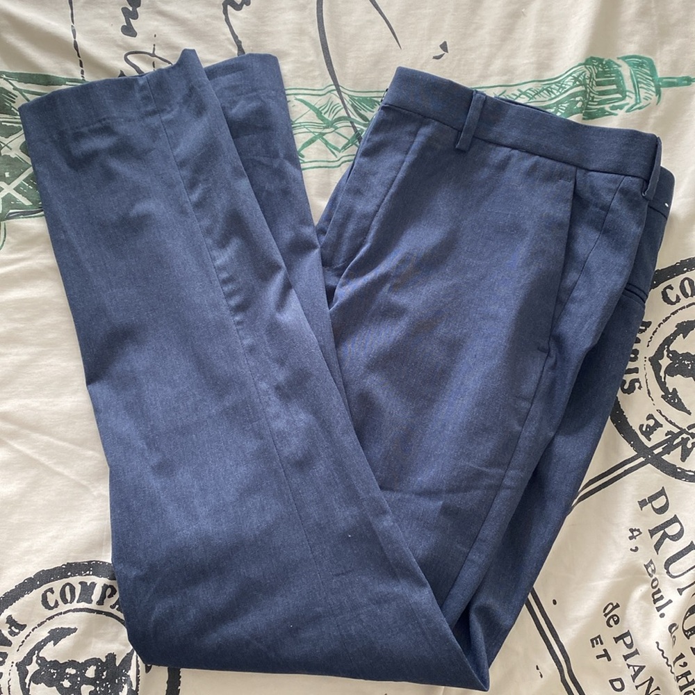 Express Blue Dress Pants Classic Straight-Leg - Picture 2 of 4